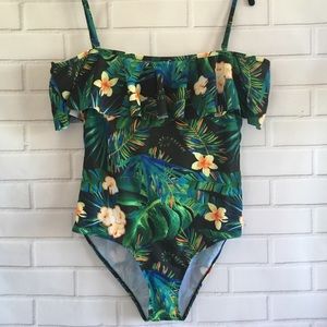 Unbranded Tropical Print Off The Shoulder Swimsuit